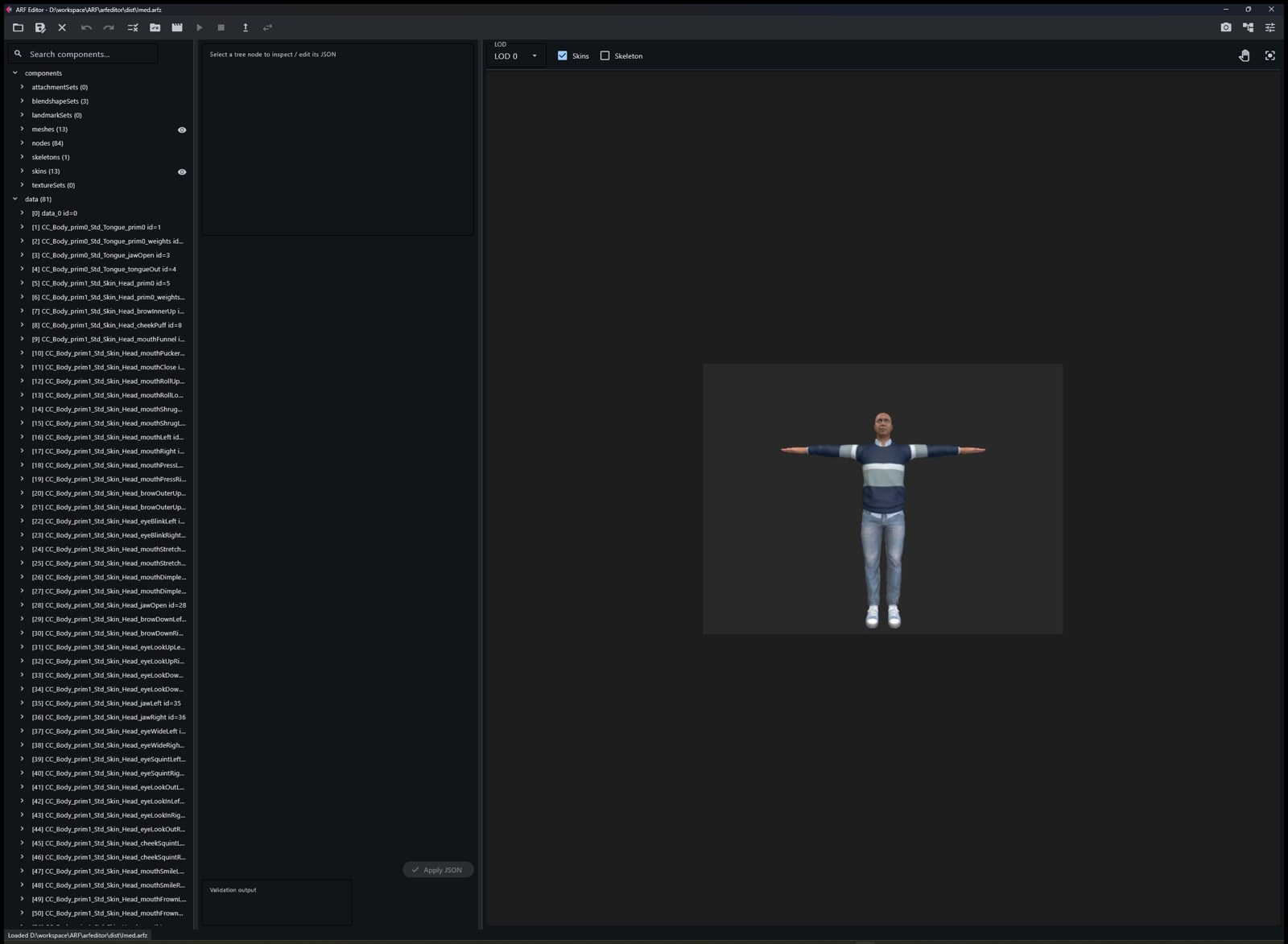 ARF Editor main window with a loaded avatar